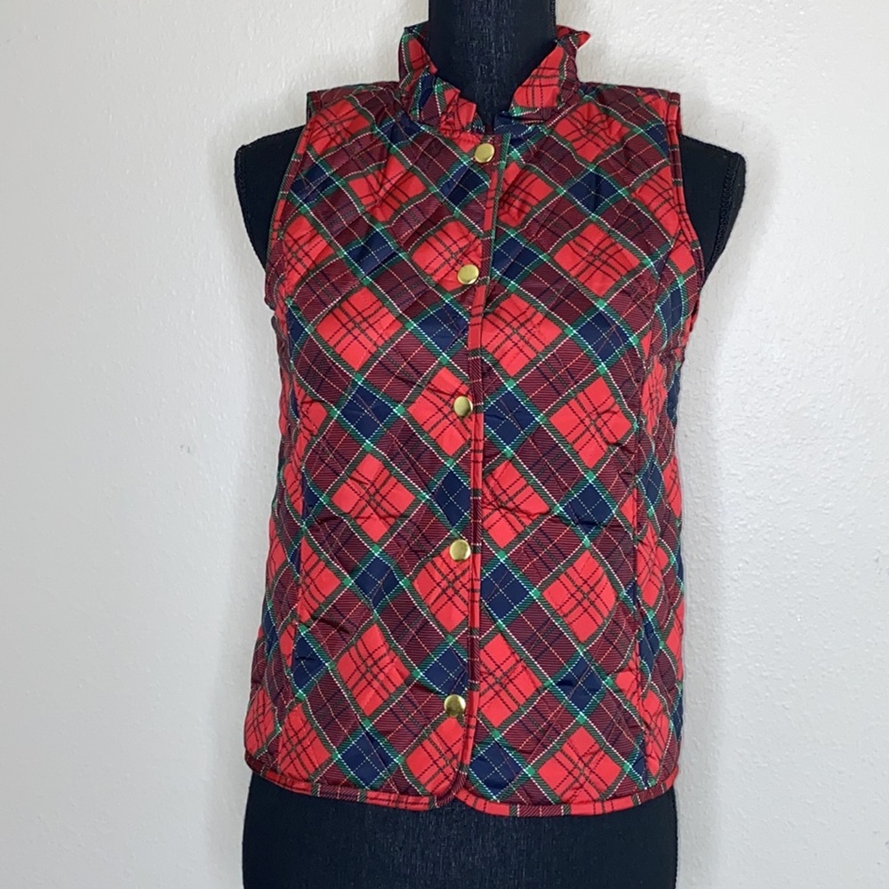 Crown & Ivy Red Plaid Puffer Vest